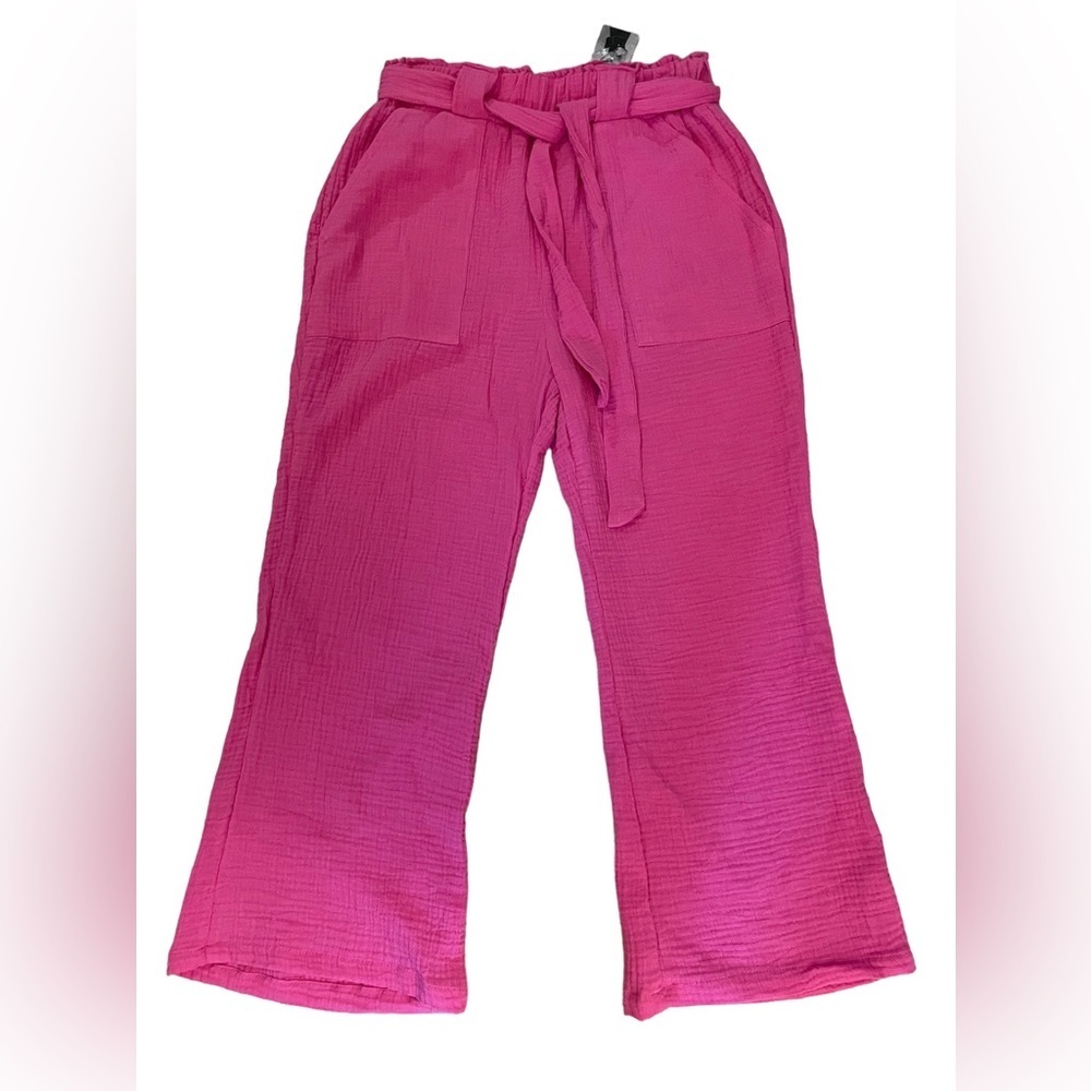 NWT Sincerely Jules pink textured wide leg high rise cropped pants size  large